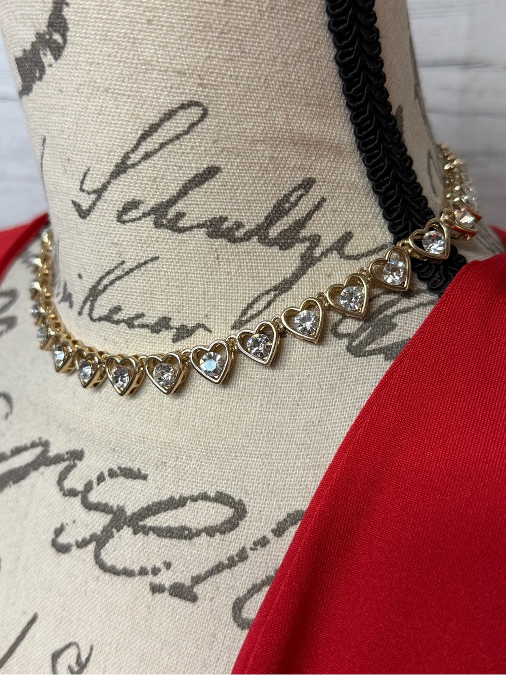 Gold-Tone Heart Shaped Rhinestone Crystal  Tennis Necklace